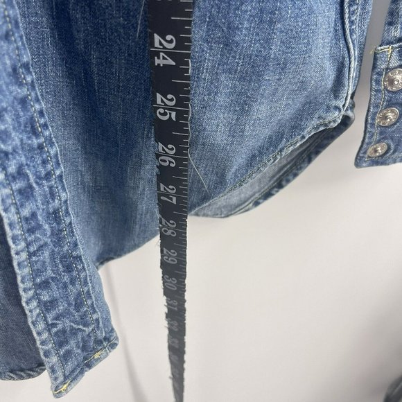 VTG Levi's Big E Sawtooth Short Horn Pearl Snap Button Denim Shirt Sanforized - Picture 15 of 16